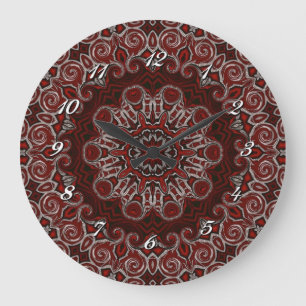 Ornate Red Bohemian Mandala Wall Clock Große Wanduhr