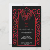 Ornate red border Gothic wedding Invitation Einladung (Vorderseite)