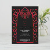 Ornate red border Gothic wedding Invitation Einladung (Stehend Vorderseite)