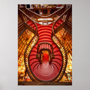 Ornate red stairway, Portugal Poster
