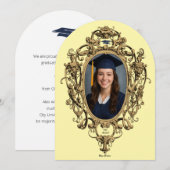 Ornate Rococo Cartouche Photo Template Graduation Einladung (Vorne/Hinten)