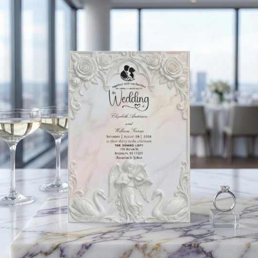 Ornate Rococo Cherub & Swan Fairytale Wedding  Einladung