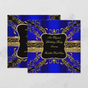 Ornate Royal Blau Schwarz Gold Geburtstagsfeier 2 Einladung