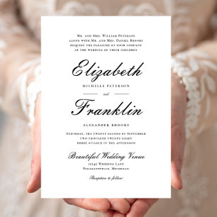 Ornate Schrift Formal Schwarz-Weiß-Hochzeit Einladung