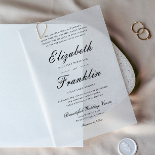 Ornate Schrift Formal Schwarz-Weiß-Hochzeit Pergament Einladungen