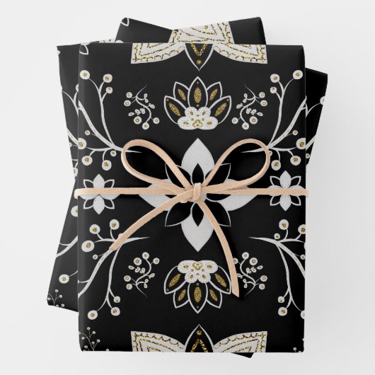 Ornate Schwarz-Weiß-Blumenmuster  Geschenkpapier Set (Beispiel)