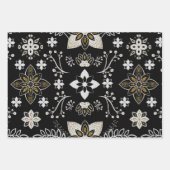 Ornate Schwarz-Weiß-Blumenmuster  Geschenkpapier Set (Vorderseite)