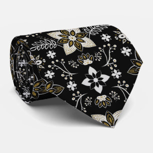 Ornate Schwarz-Weiß-Blumenmuster Krawatte