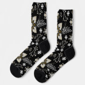 Ornate Schwarz-Weiß-Blumenmuster  Socken (Linkes Detail)