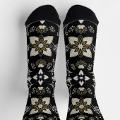 Ornate Schwarz-Weiß-Blumenmuster  Socken (Oben)