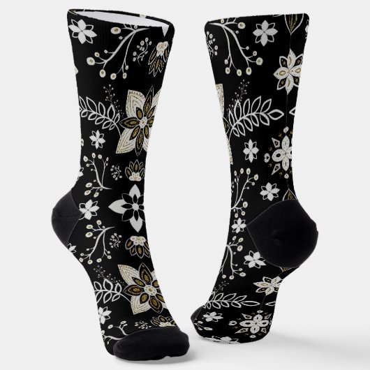 Ornate Schwarz-Weiß-Blumenmuster  Socken (Gewinkelt)