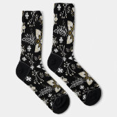 Ornate Schwarz-Weiß-Blumenmuster  Socken (Rechts)