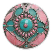 Ornate Tourmaline & Turquoise Art in Silver Keramikknauf (Vorderseite)