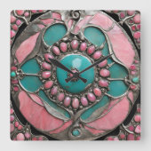 Ornate Tourmaline & Turquoise Art in Silver Quadratische Wanduhr (Vorderseite)
