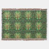 Ornate tree pattern in green and brown on a woven  decke (Vorderseite)
