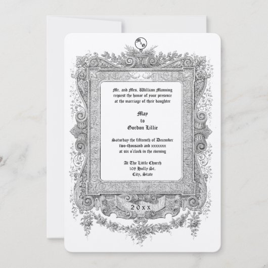 Ornate Victorian Era Scroll Frame Border Wedding Einladung (Vorderseite)