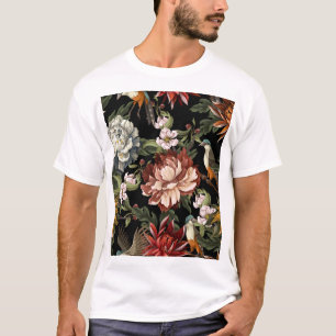 Ornate Vintage Pfingstrosen, Rosen, Vögel. T-Shirt