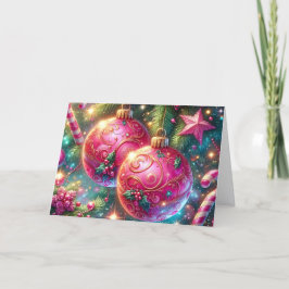 Ornate Vintage Pink Christmas Tree Ornaments Feiertagskarte