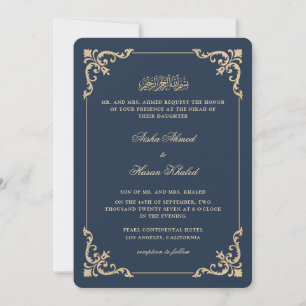 Ornater Barockrahmen Navy Blau Nikah Zeremonie Einladung