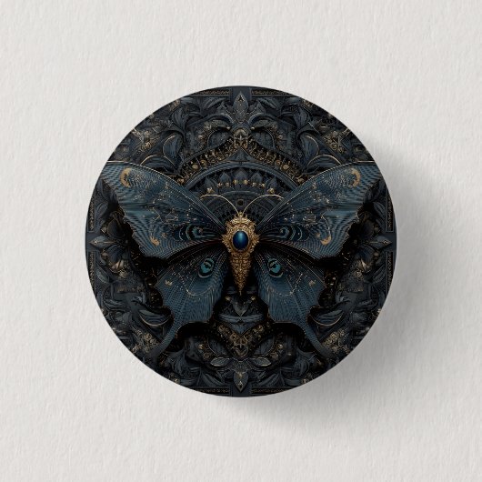 Ornater dunkelblauer Schmetterling mit Goldfiligra Button (Vorderseite)