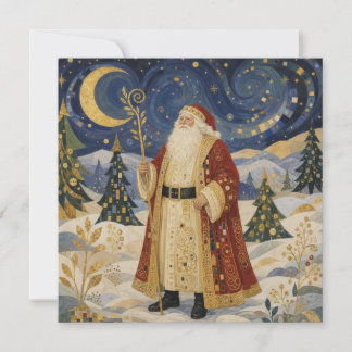 Ornater goldener Art Nouveau Weihnachtsmann Winter Karte