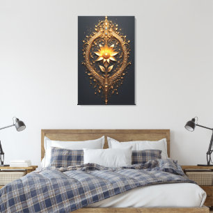Ornater Goldrahmen mit großer metallischer Blumenm Leinwanddruck