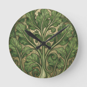Ornates Art Nouveau Grünkohl-Motiv Runde Wanduhr