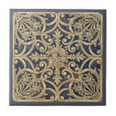 Ornates Barockmuster Pat#2 Blau Gold ID1195 Fliese (Vorderseite)
