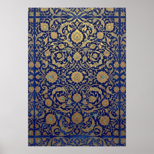 Ornates Blau-Gold-Muster Poster (Vorne)