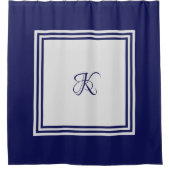Ornates blau-graues quadratisches Initial-Monogram Duschvorhang (Vorderseite)