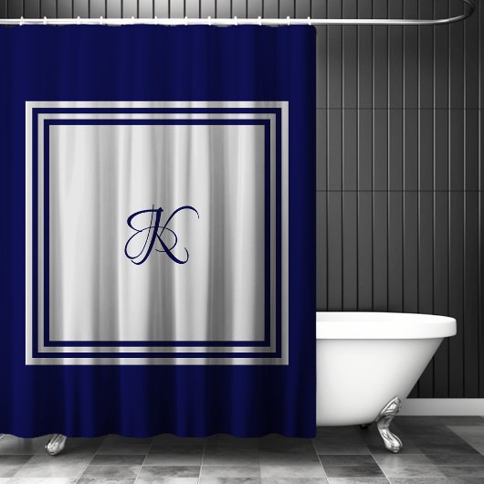 Ornates blau-graues quadratisches Initial-Monogram Duschvorhang