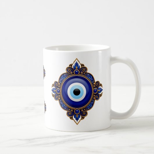 Ornates Blaues Böse-Augen-Sublimationsdesign Kaffeetasse (Rechts)