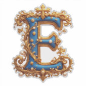 Ornates blaues Buchstaben E Aufkleber (Vorderseite)