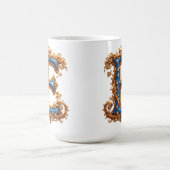 Ornates blaues Buchstaben E Kaffeetasse (Mittel)