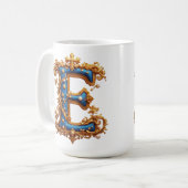 Ornates blaues Buchstaben E Kaffeetasse (Vorderseite Links)