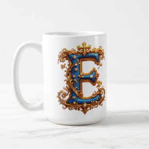 Ornates blaues Buchstaben E Kaffeetasse