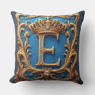 Ornates blaues Buchstaben E Kissen