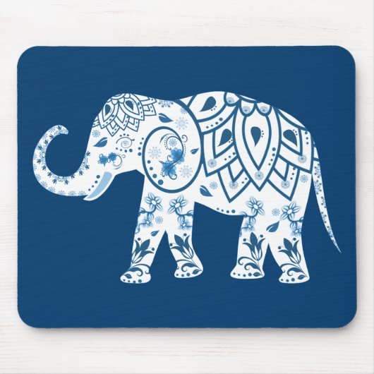 Ornates blaues Elefantenmuster Mousepad (Vorne)