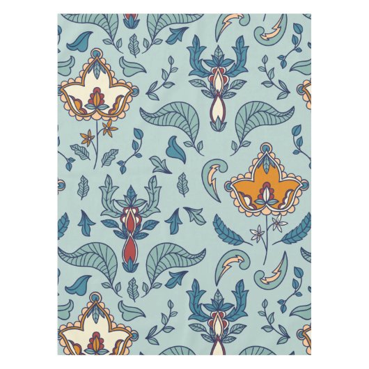 Ornates Blumenmuster auf einem hellblauen Hintergr Tischdecke (Vorderseite)