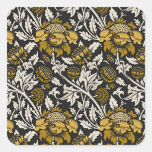 Ornates Blumenmuster mit großen goldenen Blumen  Quadratischer Aufkleber