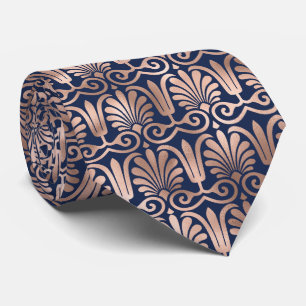 Ornates Deco-Muster Roségold Navyblau Krawatte