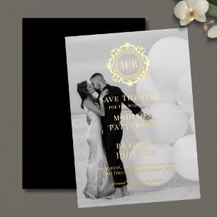 Ornates florales Monogrammfoto Hochzeit Termin mer Folieneinladung