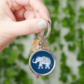 Ornates gemustertes blaues Elefant Schlüsselanhänger (Hand)