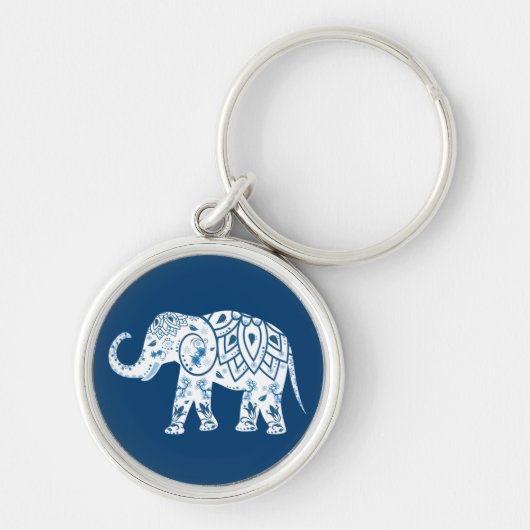 Ornates gemustertes blaues Elefant Schlüsselanhänger (Vorne)