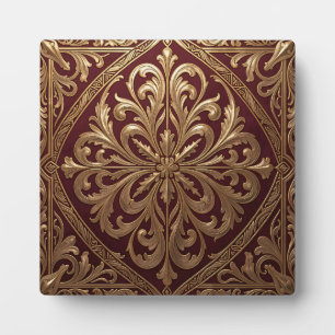 Ornates Gold-Akanthus-Muster Tiefroter Barock Fotoplatte