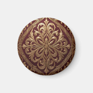 Ornates Gold-Akanthus-Muster Tiefroter Barock Magnet