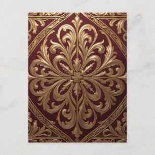 Ornates Gold-Akanthus-Muster Tiefroter Barock Postkarte