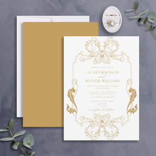 Ornates goldenes Blumenlinienkunst-Monogramm zur H Einladung