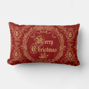 Ornates klassisches vintage rotes Gold Frohe Weihn Lendenkissen