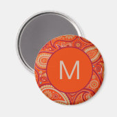 Ornates orangefarbenes Paisley-Muster-Monogramm Magnet (Vorderseite/Rückseite)
